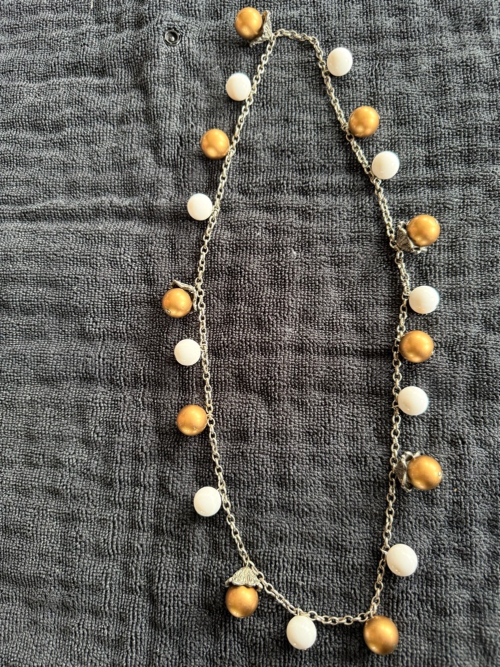 Vintage Gold and White Bead Drop Necklace - Women Jewelry